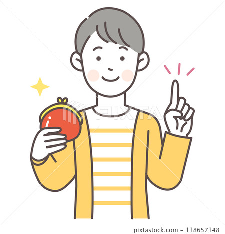 Upper body illustration of a man holding a wallet 118657148