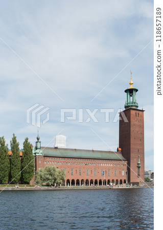 Beautiful aerial view of Stockholm city hall. Waterfront Beautiful aerial view of Stockholm city hall. Waterfront 118657189