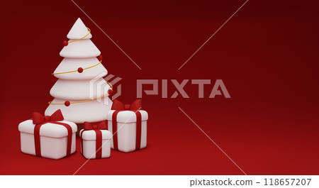 Christmas banner with Christmas tree and white giftboxes 118657207