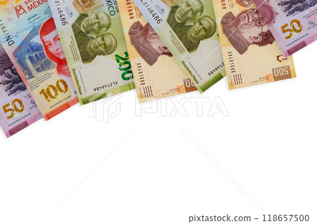 Banknotes Mexican pesos in various denominations are issued by National Bank of Mexico Banknotes Mexican pesos in various denominations are issued by National Bank of Mexico 118657500