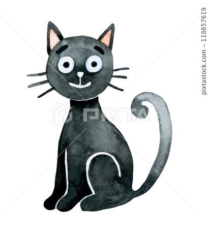 watercolor illustration for halloween. cute black cat. character for children watercolor illustration for halloween. cute black cat. character for children 118657619