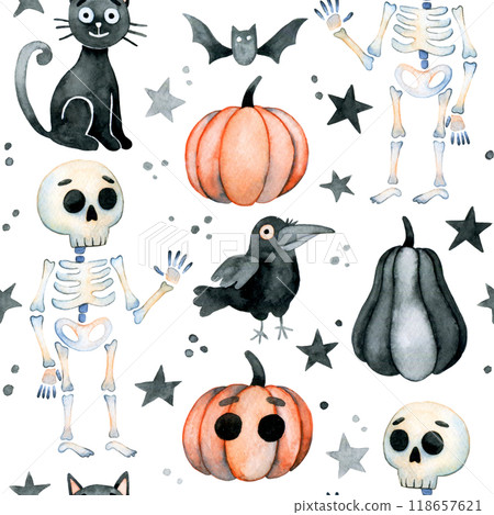 watercolor seamless pattern for Halloween. cute print for kids 118657621