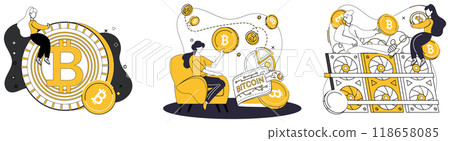 Bitcoin mining vector illustration. Economic, force, propels Bitcoin forward as transformative influence in global finance Bitcoin mining concept, vision, foresees future where digital mining reshapes Bitcoin mining vector illustration. Economic, force, propels Bitcoin forward as transformative influence in global finance Bitcoin mining concept, vision, foresees future where digital mining reshapes 118658085