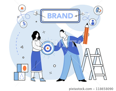 Brand building vector illustration. Trend, current, influences design and architecture brand under construction Creativity, architects vision, shapes innovative designs in realm brand building 118658090
