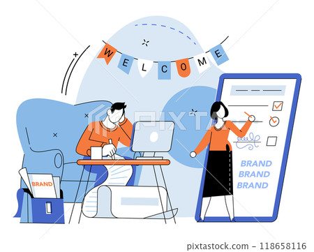 Brand building vector illustration. Brand, architect, envisions blueprint for building lasting connections with consumers Building, foundation, supports weight brands identity, shaping its character 118658116