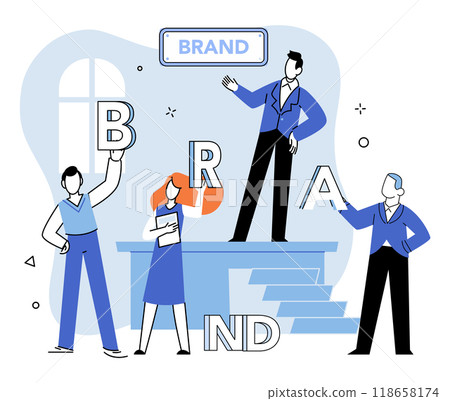 Brand building vector illustration. Creation, masterpiece, unfolds as brand building transforms ideas into tangible realities Promo, announcement, echoes progress and achievements ongoing brand Brand building vector illustration. Creation, masterpiece, unfolds as brand building transforms ideas into tangible realities Promo, announcement, echoes progress and achievements ongoing brand 118658174