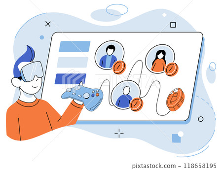 Gamefi vector illustration. Virtual currencies within GameFi enable players to earn and spend digital assets Making money through gaming is now possible with advent Play to Earn models Digital 118658195