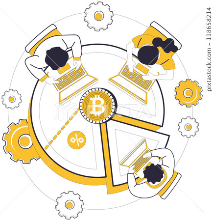 Bitcoin trading vector illustration. Bitcoin trading metaphor, puzzle, assembles pieces financial strategy into coherent picture success Profit, harvest, reaps rewards strategic Bitcoin trading 118658214