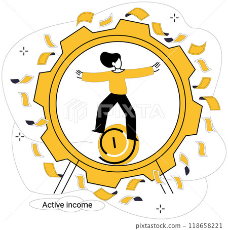 Earned income vector illustration. Revenue increase, tollbooth on highway prosperity, paves way for progress Property ownership, common language, facilitates trade in marketplace wealth 118658221