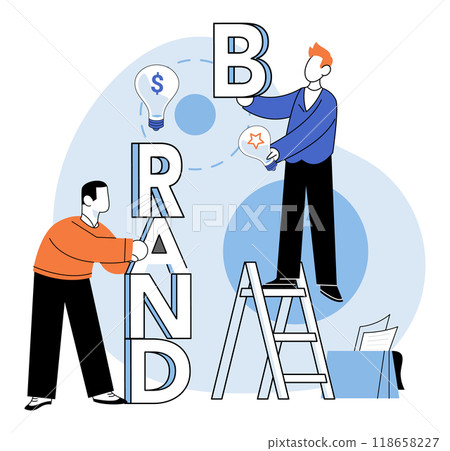 Brand building vector illustration. Development, growth, propels brand-building project forward, expanding its influence Idea, seed, germinates into vibrant garden possibilities during brand building 118658227