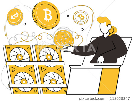 Bitcoin mining vector illustration. Algorithms, envoys, execute intricate dance mathematical processes in cryptocurrency mining Economical, efficiency, defines Bitcoin mining, ensuring cost-effective Bitcoin mining vector illustration. Algorithms, envoys, execute intricate dance mathematical processes in cryptocurrency mining Economical, efficiency, defines Bitcoin mining, ensuring cost-effective 118658247