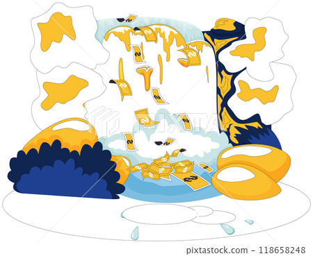 Cash flow vector illustration. Budgeting is compass guiding expedition through terrain cash flow Currency is common language, facilitating trade in marketplace wealth Earning is melody sung 118658248