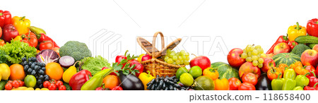 Collection fresh berries, fruits and vegetables isolated on white 118658400