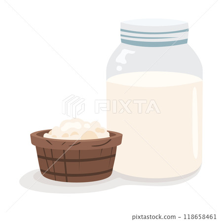 Cottage cheese and milk. Vector isolated illustration 118658461