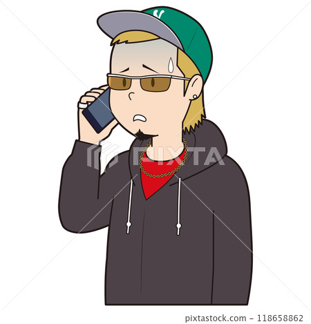A semi-grey man turns pale on the phone 118658862