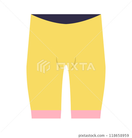 Yellow cycling short in flat design. Biking clothing, tight fitness pants. Vector illustration isolated. 118658959