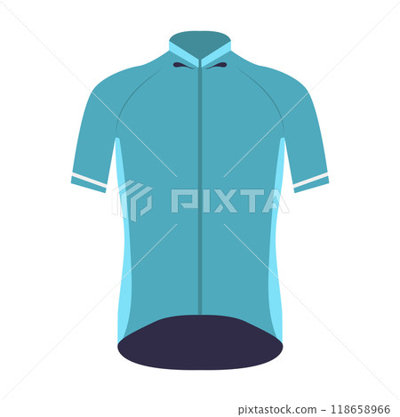 Blue cycling jersey in flat design. Biking accessory, textile t-shirt. Vector illustration isolated. Blue cycling jersey in flat design. Biking accessory, textile t-shirt. Vector illustration isolated. 118658966