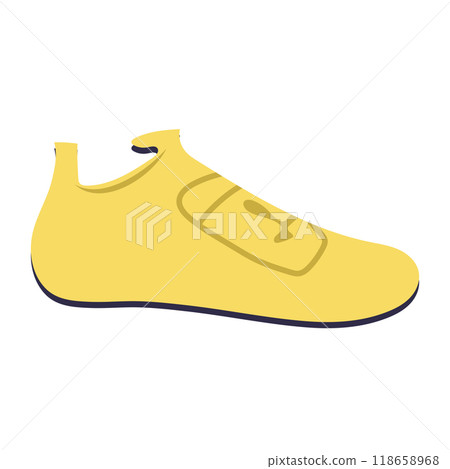 Yellow cycling shoe in flat design. Biking footwear and fitness sneakers. Vector illustration isolated. Yellow cycling shoe in flat design. Biking footwear and fitness sneakers. Vector illustration isolated. 118658968