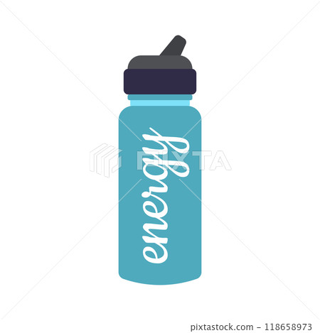 Plastic bicycle water bottle in flat design. Cycling container accessory. Vector illustration isolated. 118658973
