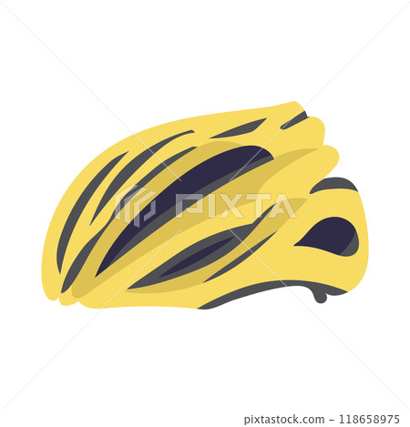 Yellow bicycle helmet in flat design. Protection headwear for biking. Vector illustration isolated. 118658975