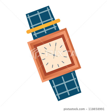 Elegance wrist watch in flat design. Clock with bracelet, dial and hands. Vector illustration isolated. 118658991