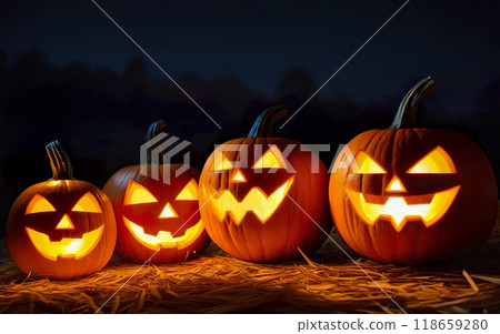 glowing pumpkin, halloween concept, close up 118659280