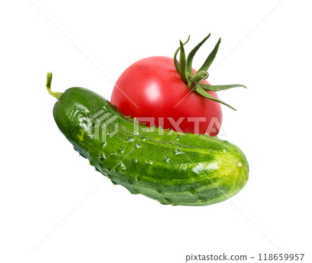 Tomato, cucumber isolated on white 118659957