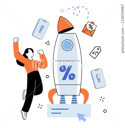 Product promotion vector illustration. Business, ecosystem, nurtures growth and expansion products through strategic promotion Offer, temptation, beckons customers into enchanting world crafted Product promotion vector illustration. Business, ecosystem, nurtures growth and expansion products through strategic promotion Offer, temptation, beckons customers into enchanting world crafted 118659967