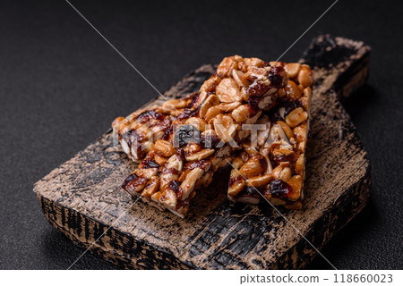 Delicious sweet nutrition bars with nuts, dried berries gluten free 118660023