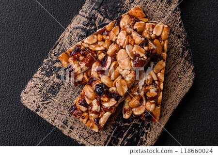 Delicious sweet nutrition bars with nuts, dried berries gluten free 118660024