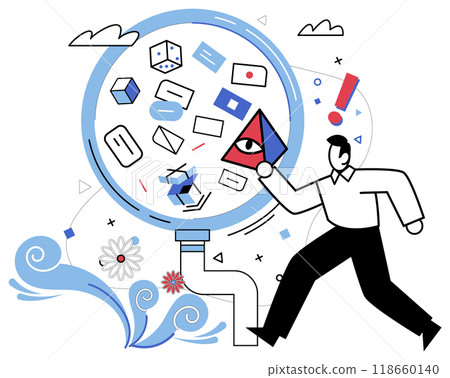 Mental processing vector illustration. Knowledge is sculpture carved from marble persistent mental processing Mental health is orchestra where instruments thought are tuned through processing Mental processing vector illustration. Knowledge is sculpture carved from marble persistent mental processing Mental health is orchestra where instruments thought are tuned through processing 118660140