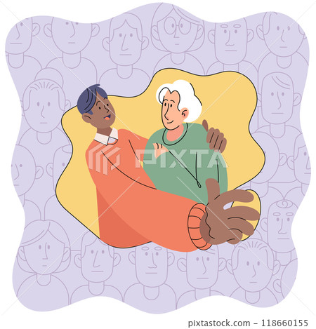 Social distance vector illustration. The social distance concept delves into societal implications physical separation Keeping distance from others can lead to social challenges Avoiding crowded 118660155