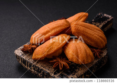 Traditional French madeleine biscuits with nutty flavor 118660316