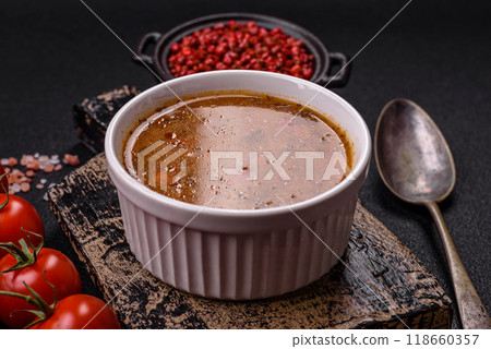 Delicious hot tomato soup with vegetables, vegan, vegetarian food 118660357