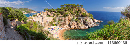 Coastal Village and Bay View in Tossa de Mar, Catalonia, Spain 118660486