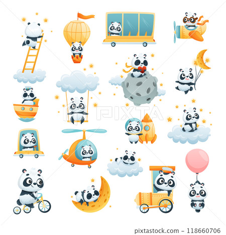 Happy Panda Animal Character Engaged in Different Activity Vector Set Happy Panda Animal Character Engaged in Different Activity Vector Set 118660706