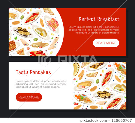 Sweet Pancake Breakfast Food Banner Design Vector Template 118660707