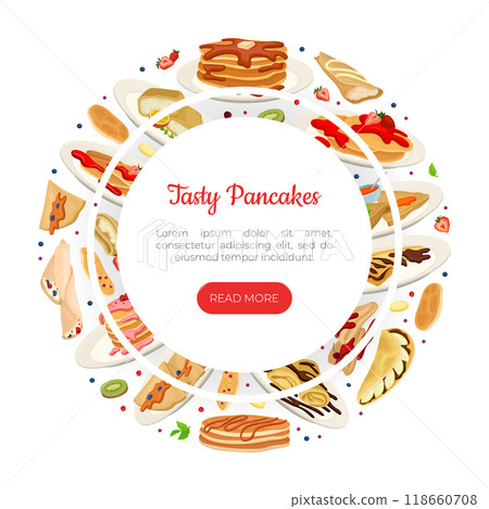 Sweet Pancake Breakfast Food Banner Design Vector Template 118660708