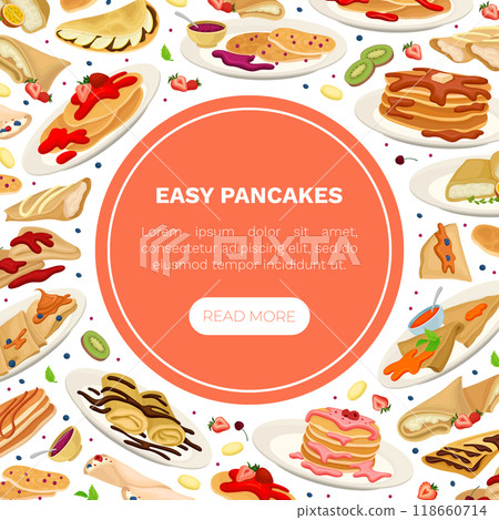Sweet Pancake Breakfast Food Banner Design Vector Template 118660714