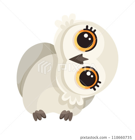 Funny Owl Flying Creature with Large Eyes and Wings Sitting Vector Illustration Funny Owl Flying Creature with Large Eyes and Wings Sitting Vector Illustration 118660735