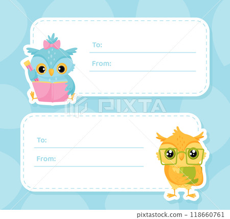 School Owl Character Tags for Note Vector Template School Owl Character Tags for Note Vector Template 118660761