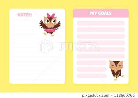 Empty Card with Funny Brown Owl Character with Feather Vector Template Empty Card with Funny Brown Owl Character with Feather Vector Template 118660766