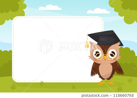 Empty Card with Funny Brown Owl Character with Feather Vector Template Empty Card with Funny Brown Owl Character with Feather Vector Template 118660768