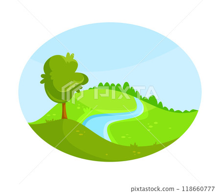 Organic Farming Green Rural Field with Crop Growing Vector Illustration 118660777