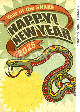 2025 New Year's card "Retro tin sign style design" Happy New Year Pattern with space for handwriting 118660972