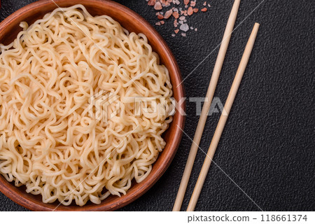 Rice noodles with mushrooms, vegetables, spices and herbs Rice noodles with mushrooms, vegetables, spices and herbs 118661374