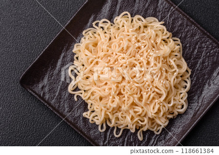 Rice noodles with mushrooms, vegetables, spices and herbs Rice noodles with mushrooms, vegetables, spices and herbs 118661384