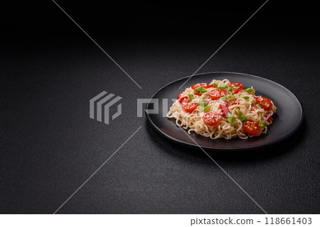 Rice noodles with mushrooms, vegetables, spices and herbs Rice noodles with mushrooms, vegetables, spices and herbs 118661403