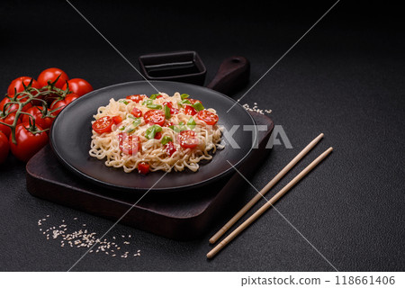 Rice noodles with mushrooms, vegetables, spices and herbs Rice noodles with mushrooms, vegetables, spices and herbs 118661406