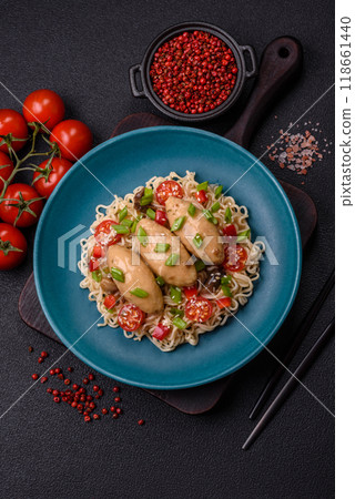 Fish or meat quenelles with vegetables, salt and spices in mushroom sauce Fish or meat quenelles with vegetables, salt and spices in mushroom sauce 118661440